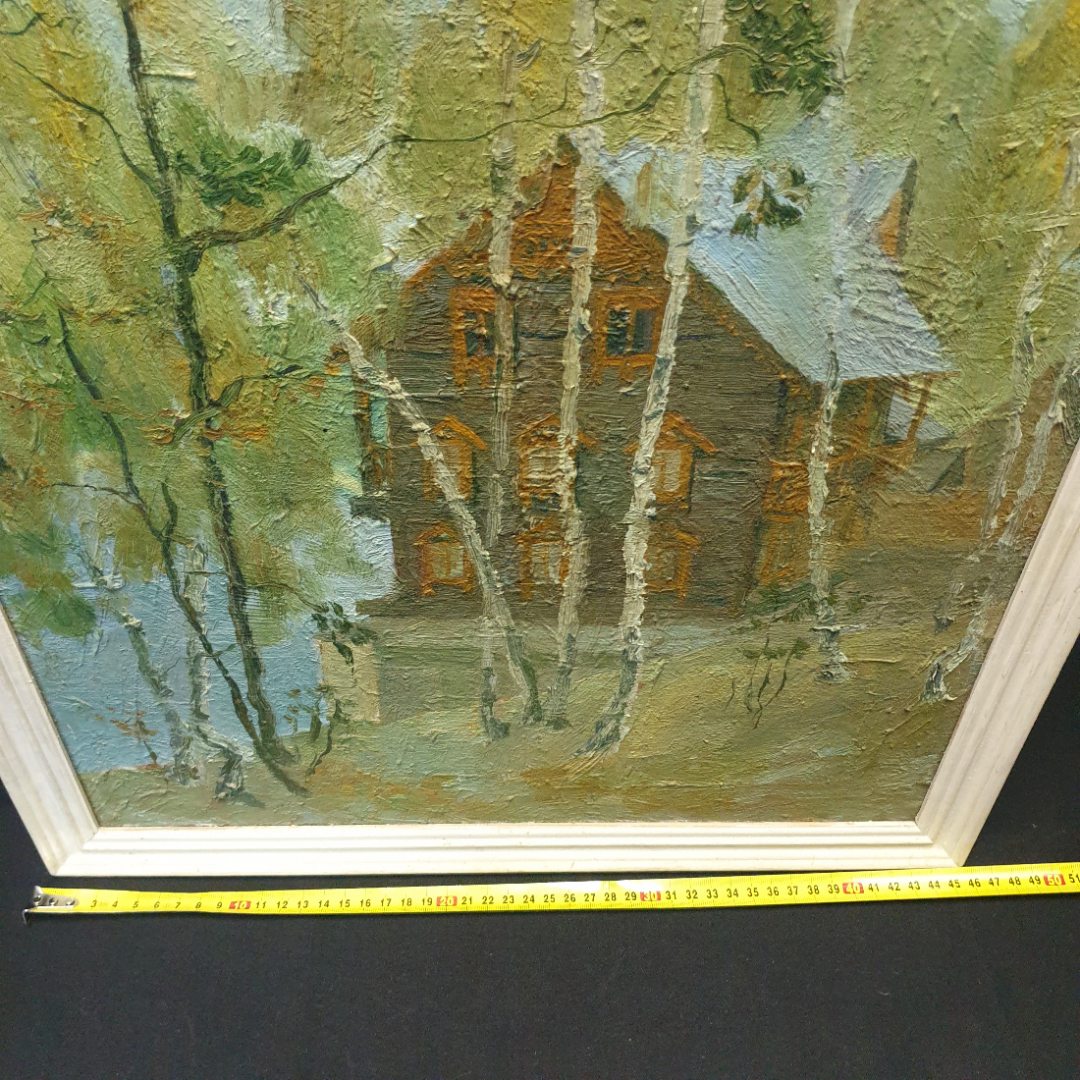 Картина маслом на холсте "Домик у реки", размер 45х55 см. Картинка 8